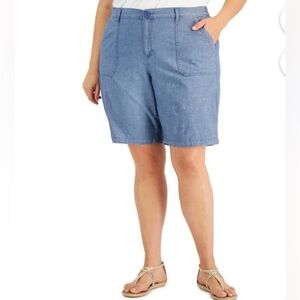 EUC Karen Scott Woven Chambray Shorts Plus Size 18